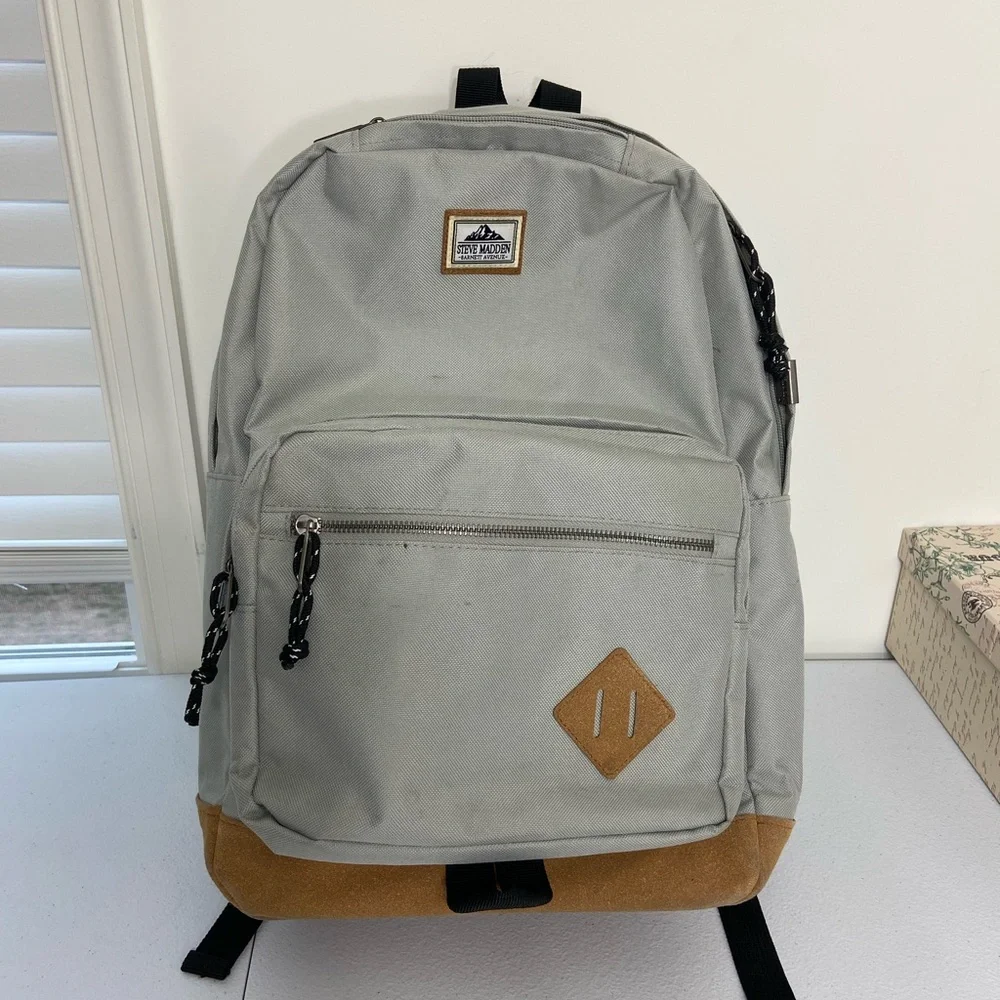 Steve Madden Barnett Avenue gray canvas pocket adjustable strap lined‎ backpack